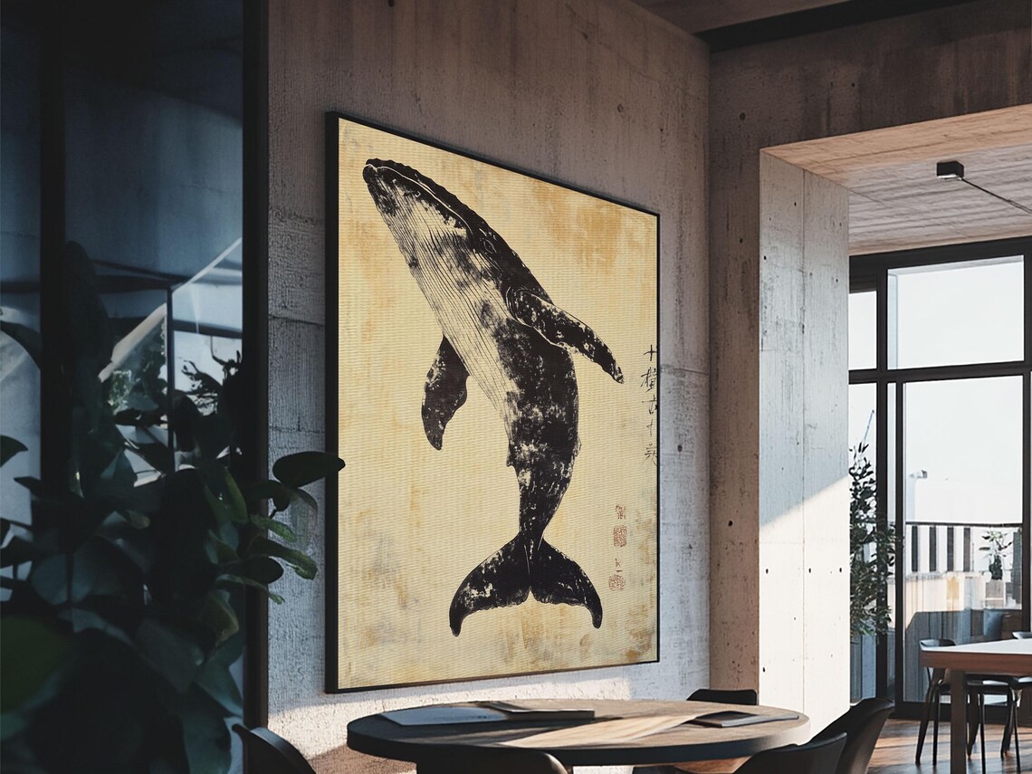 Japanese Humpback Whale Ink Painting Vintage Ocean Wall Poster - Image 5