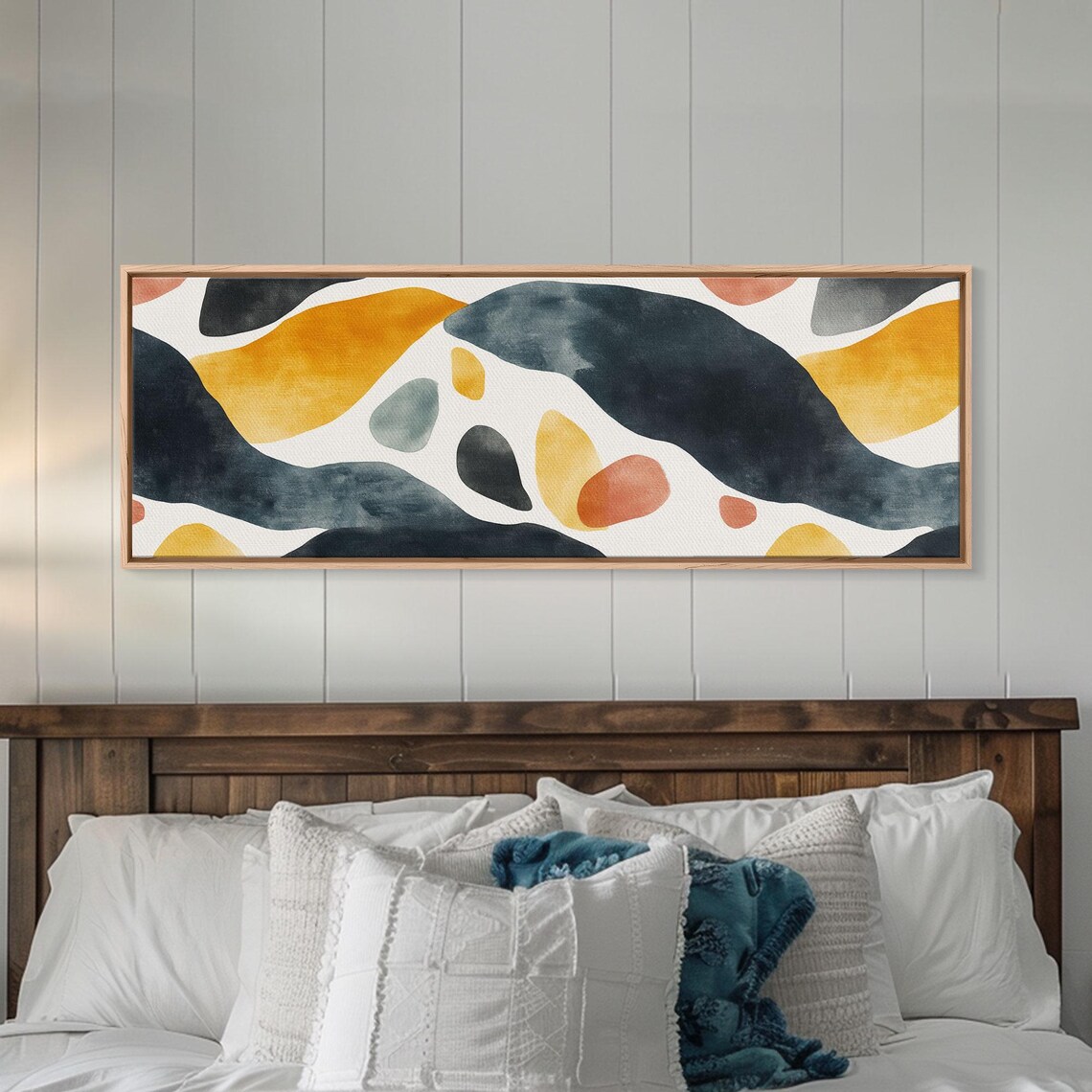 Abstract Watercolor Organic Shapes Navy Mustard Terracotta Art Print