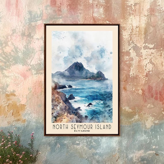 North Seymour Island Ecuador Watercolor Beach Print Vacation Gift Ecuador Wall Art Beach Painting Beach Decor Beach Painting