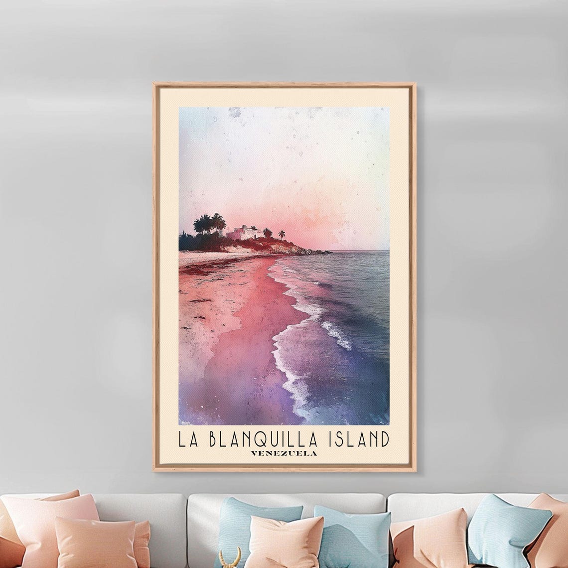 La Blanquilla Island Venezuela Pink Wash Beach Gentle Waves Poster - Image 2