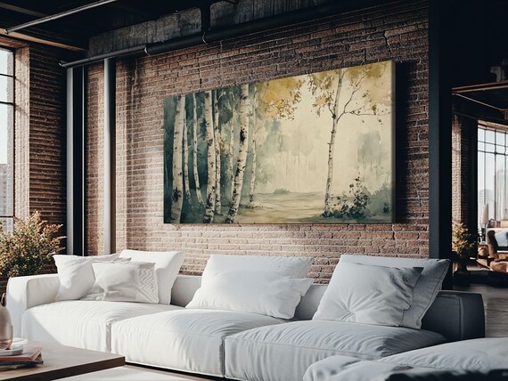 Mountain Forest Landscape Wall Art Abstract Birch Tree Forest Watercolor Painting Print Aspen Trees Colorado Wall Art