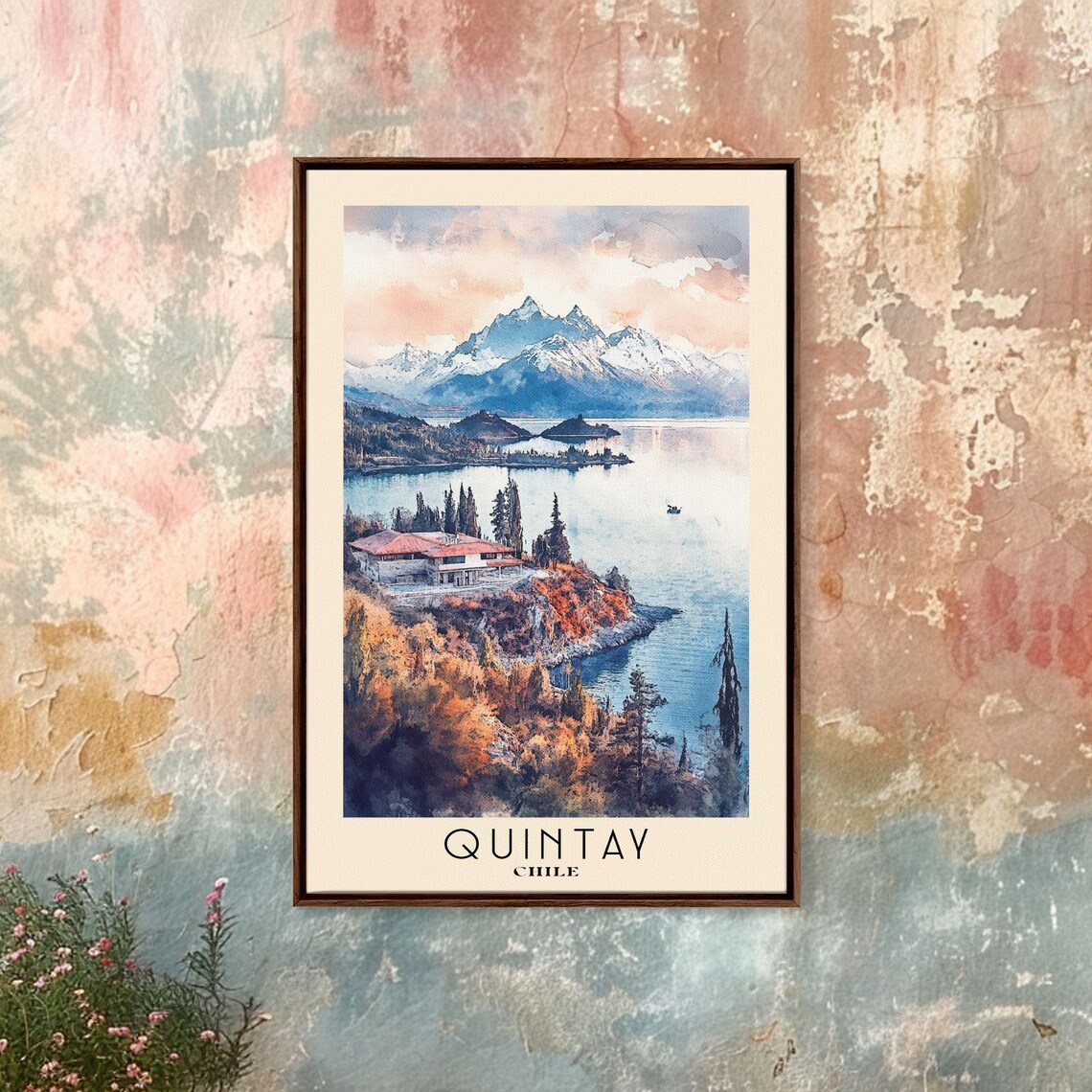 Quintay Chile Coastal Villa Rocky Point Snow Capped Mountains Blue Water Poster