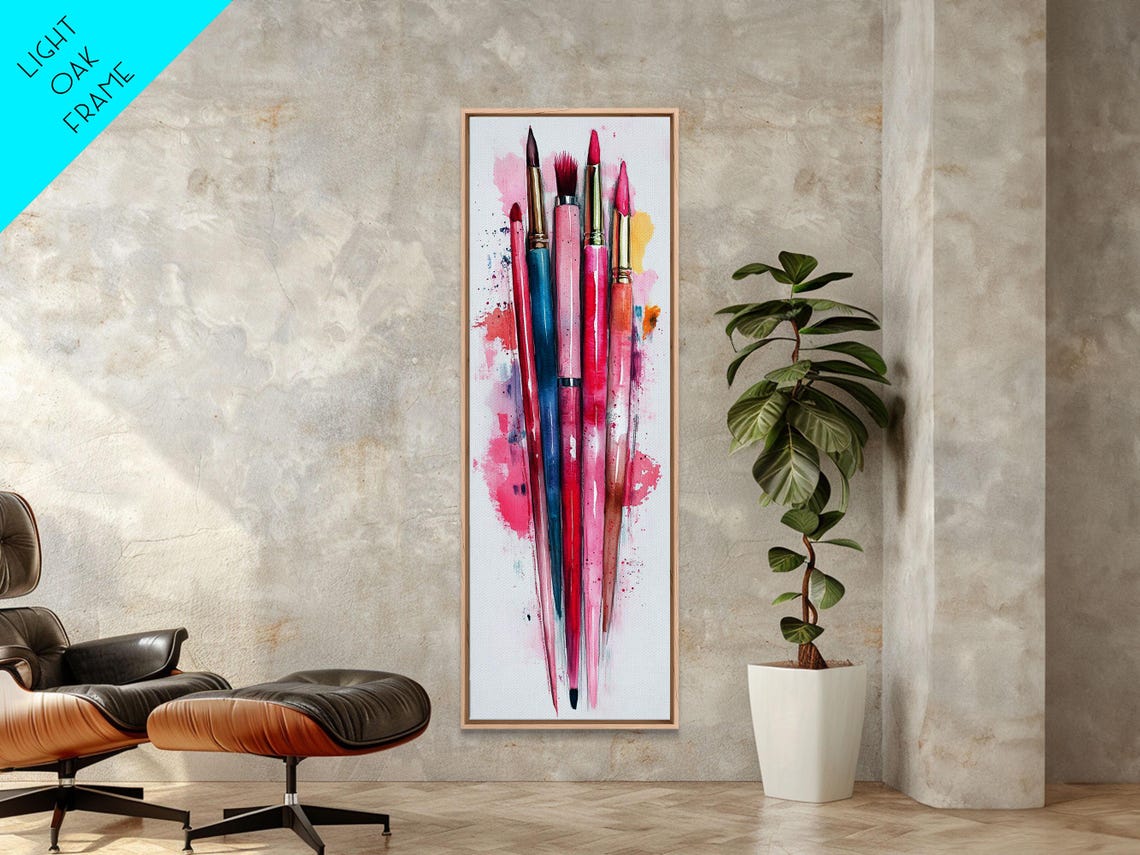 Artistic Paintbrushes Print Vibrant Whimsical Wall Art Cottagecore Aesthetic Creative Studio Decor Vertical Long Narrow Art - Image 2