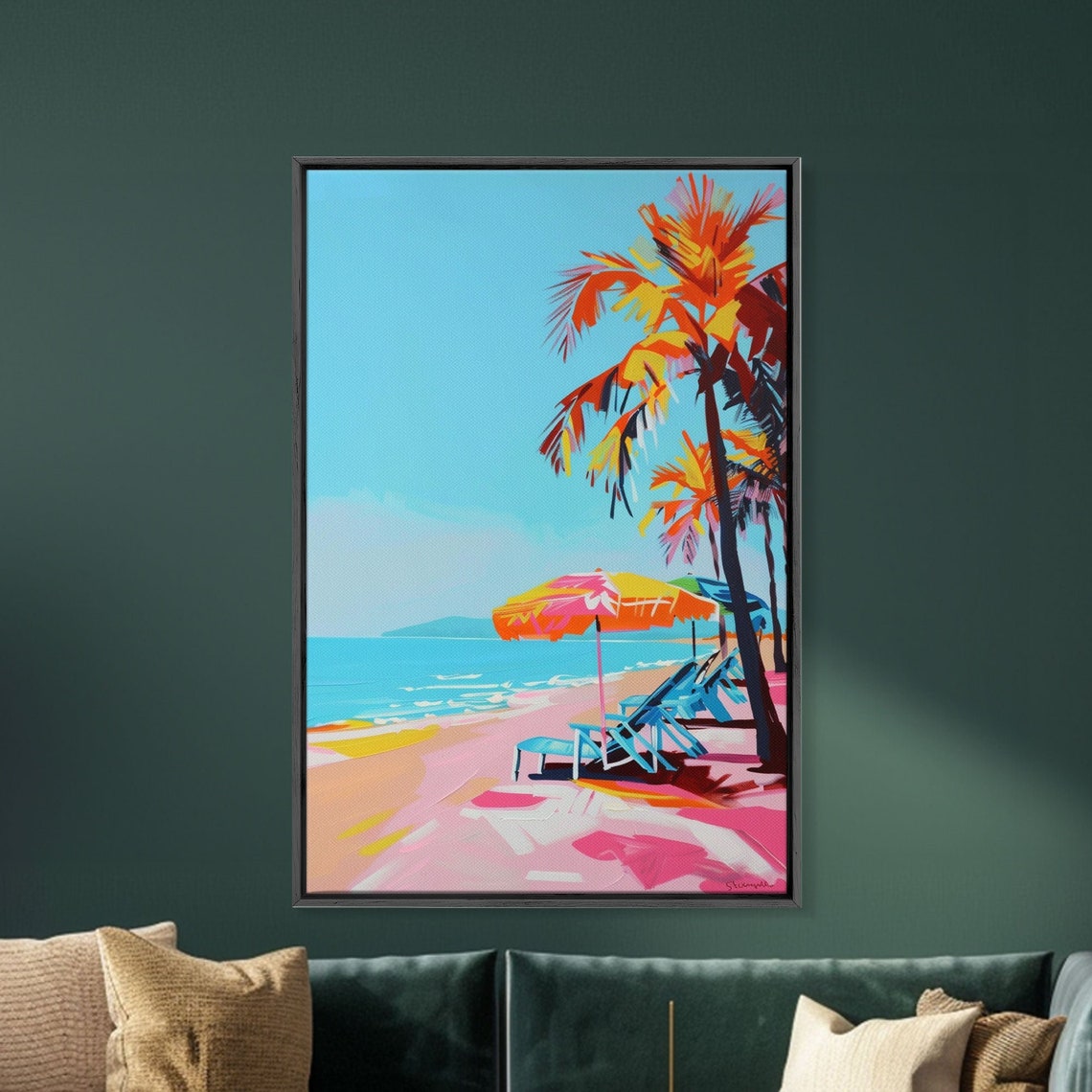 Palm Trees And Sun Loungers Tropical Beach Paradise Wall Art - Image 2