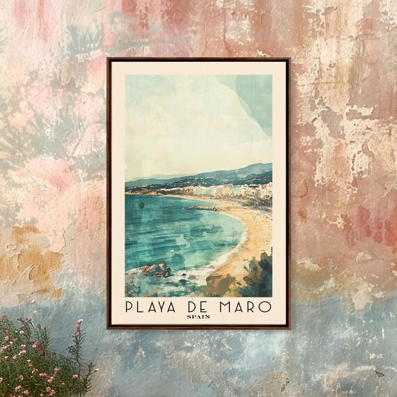 Playa De Maro Spain Teal Bay Curve Golden Sand Rocky Point Poster