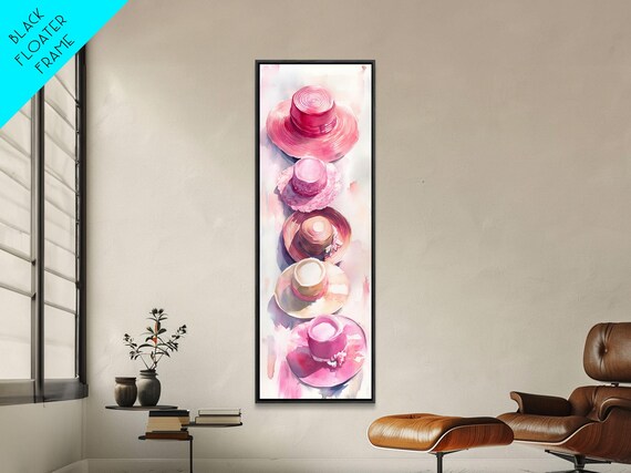 Pink Straw Hats Watercolor Sunny Summer Fashion Vintage Wall Art