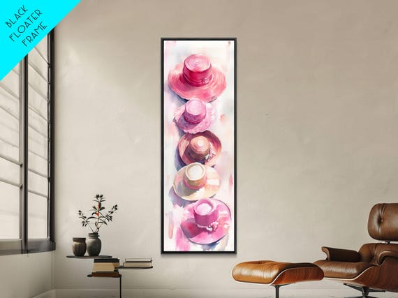 Vertical Hat Art Print Pink Abstract Fashion Painting Living Room Decor Skinny Wall Art Boho Minimalist Gift Idea