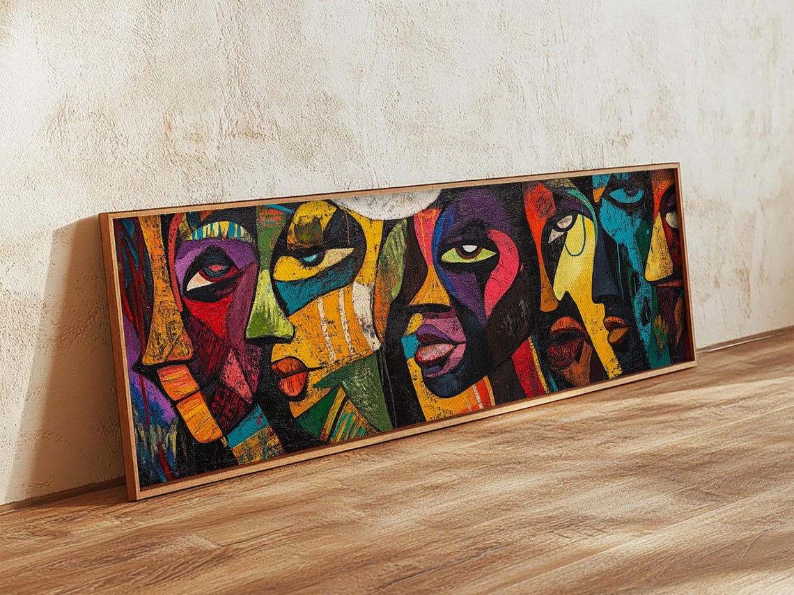 Afrocentric Abstract Faces Bold Cubist Colorful Portrait Decor Poster