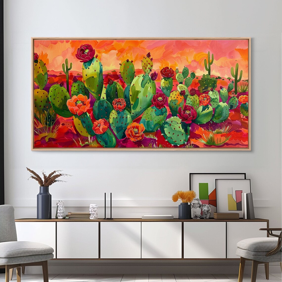 Desert Flowers and Cacti With Mountains, Boho Art Print - Image 4