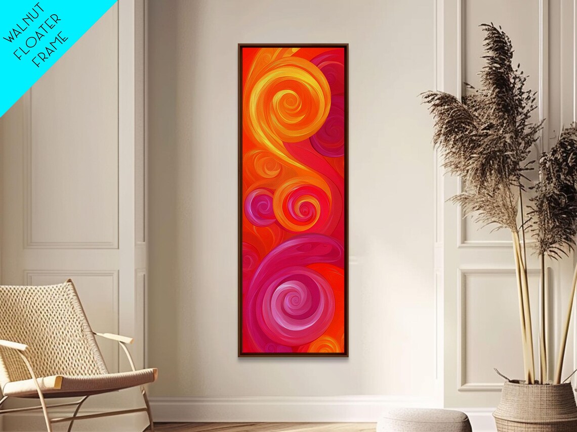 Bold Orange Pink Spiral Abstract Art Fiery Swirls Canvas Poster - Image 2