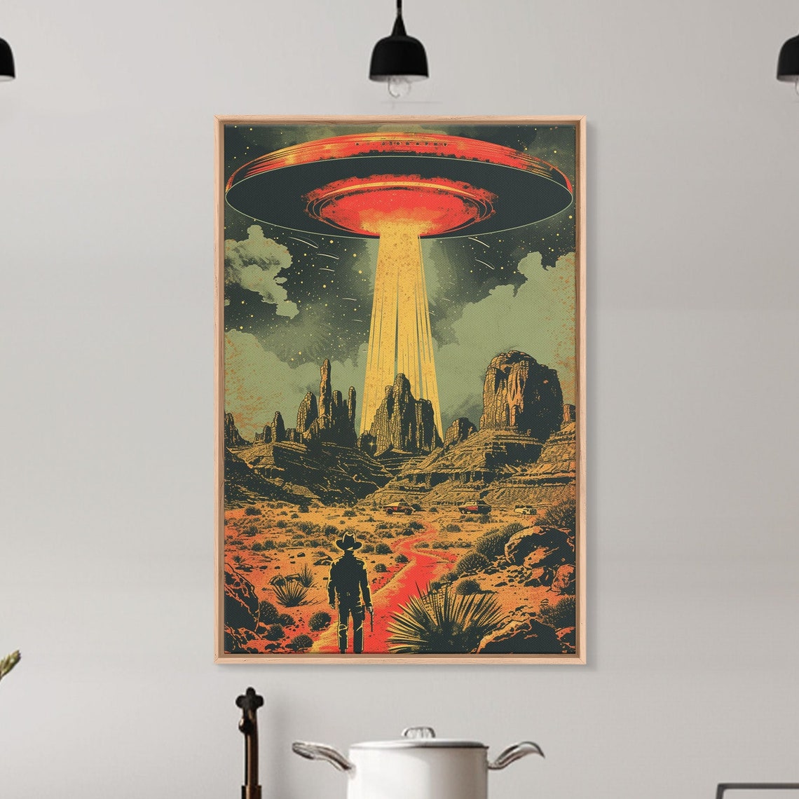 Cosmic Cowboy UFO Saucer Desert Night Retro Sci Fi Western Poster - Image 4