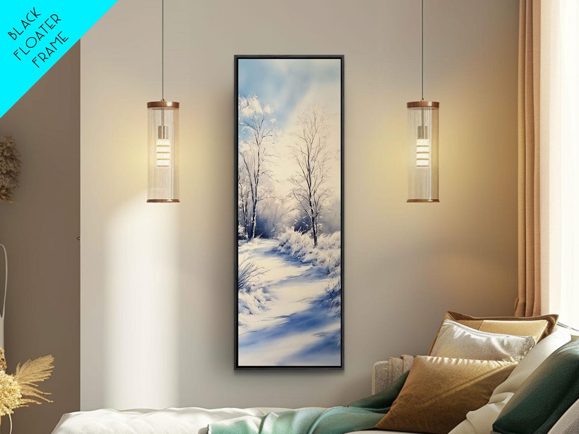Serene Winter Birch Forest Snowy Path Minimalist Blue Haze Art Poster - Image 5