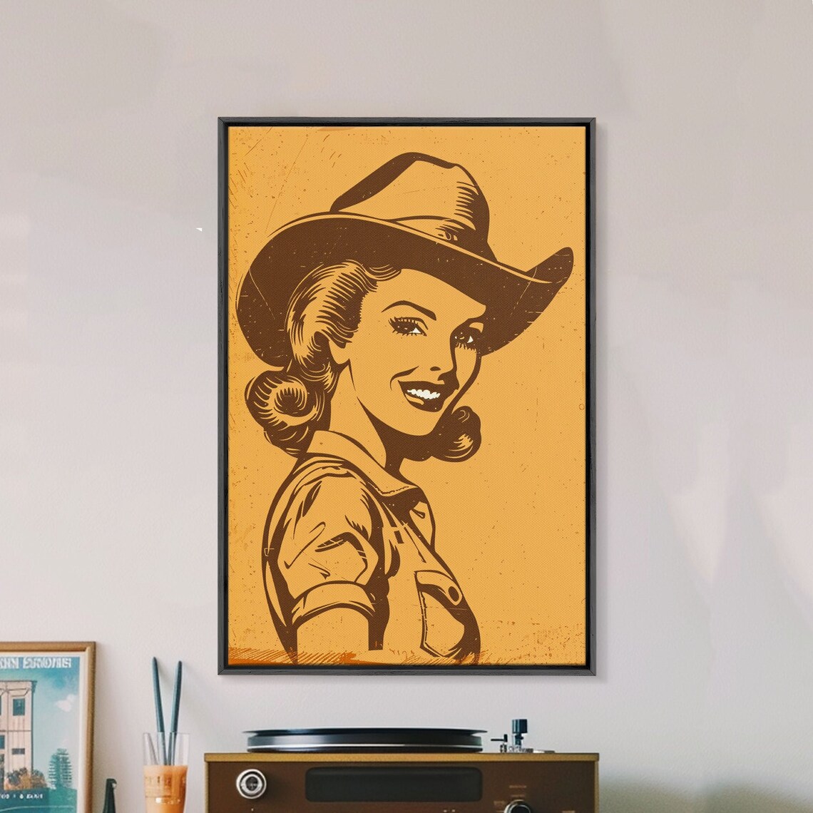 Retro Cowgirl Line Art Orange Pop Art Western Style Wall Print - Image 5