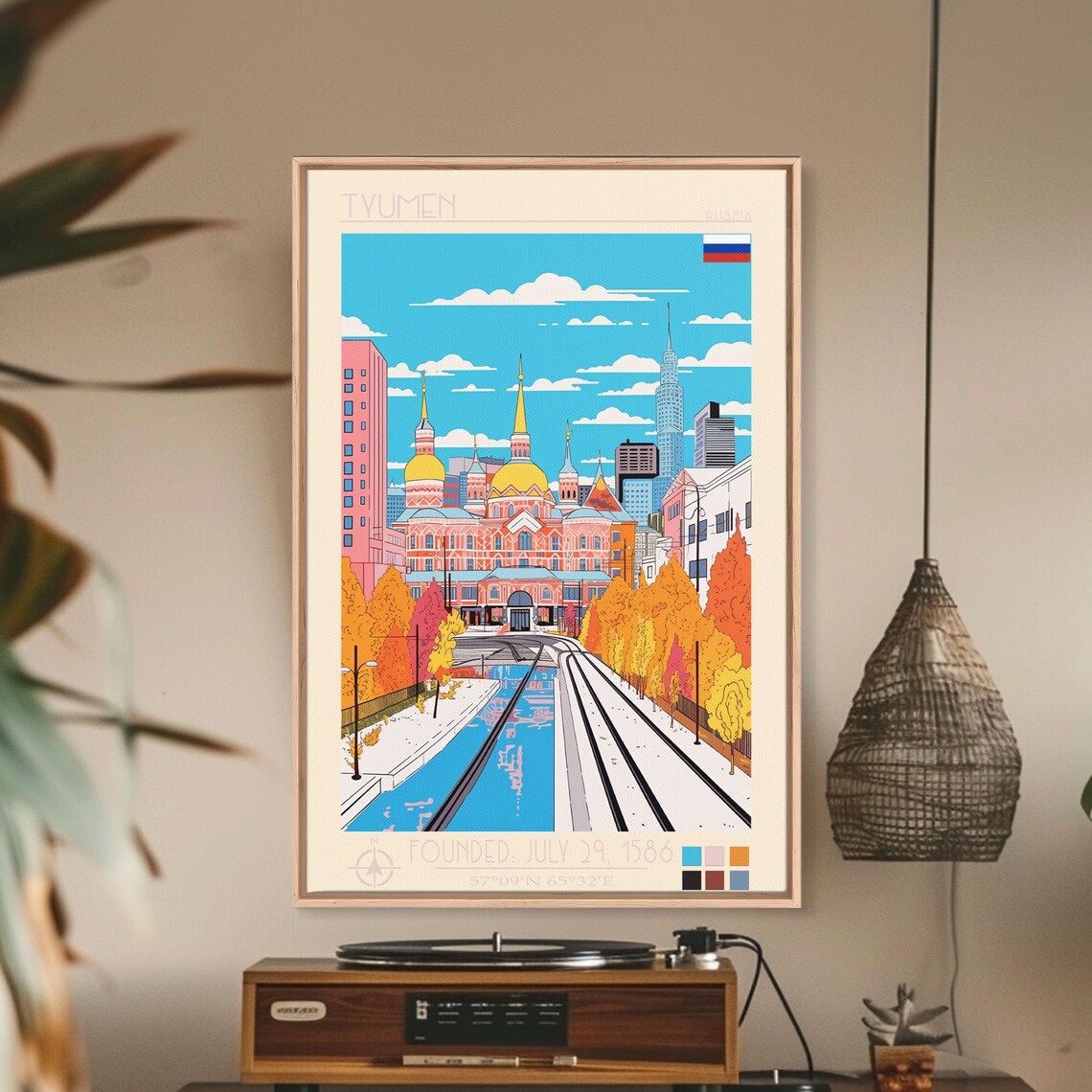 Tyumen Russia Autumn Canal Embankment City Skyline View Travel Poster - Image 2