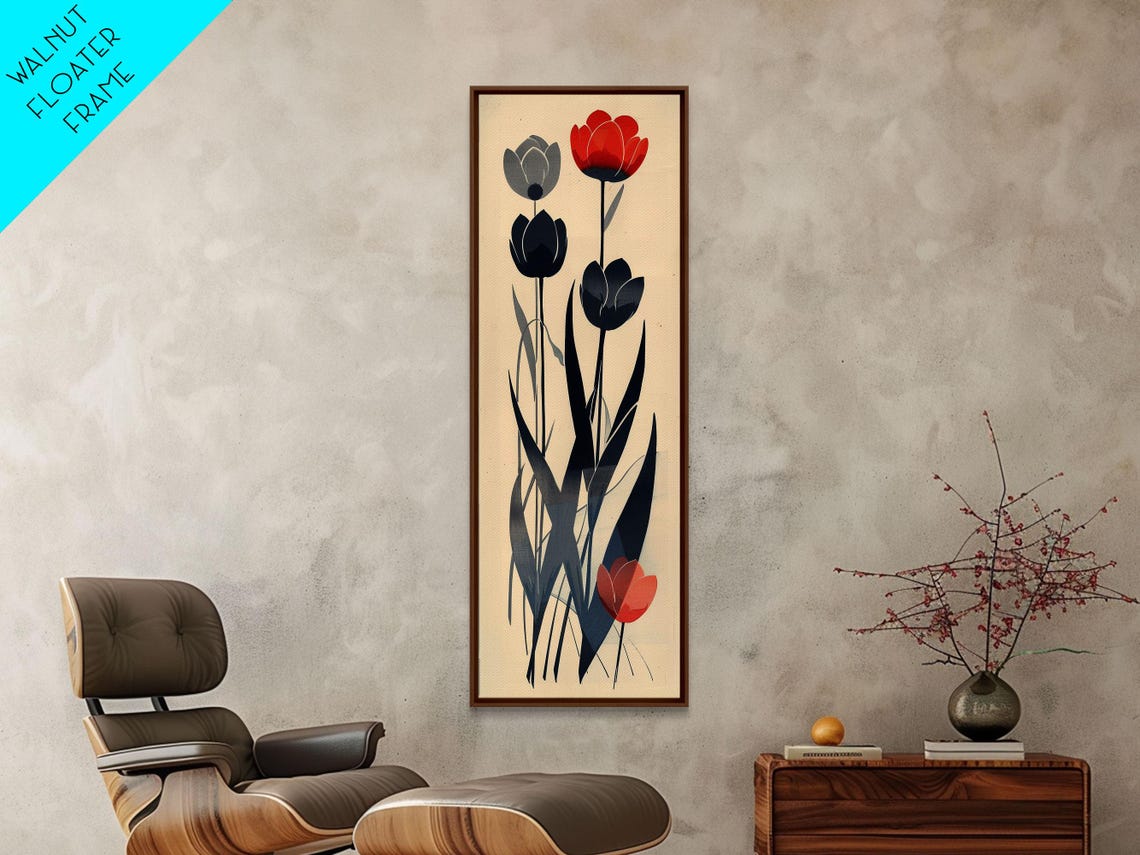 Minimalist Red Black And Gray Tulips On Beige Graphic Art Poster - Image 4