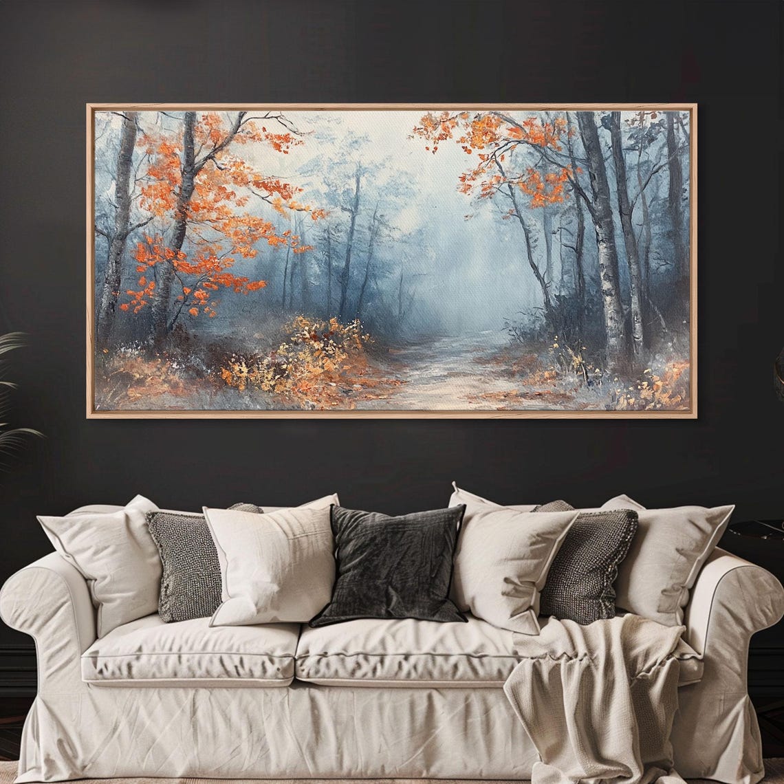 Misty Forest Path Lined With Bright Orange Autumn Trees Poster - Image 6