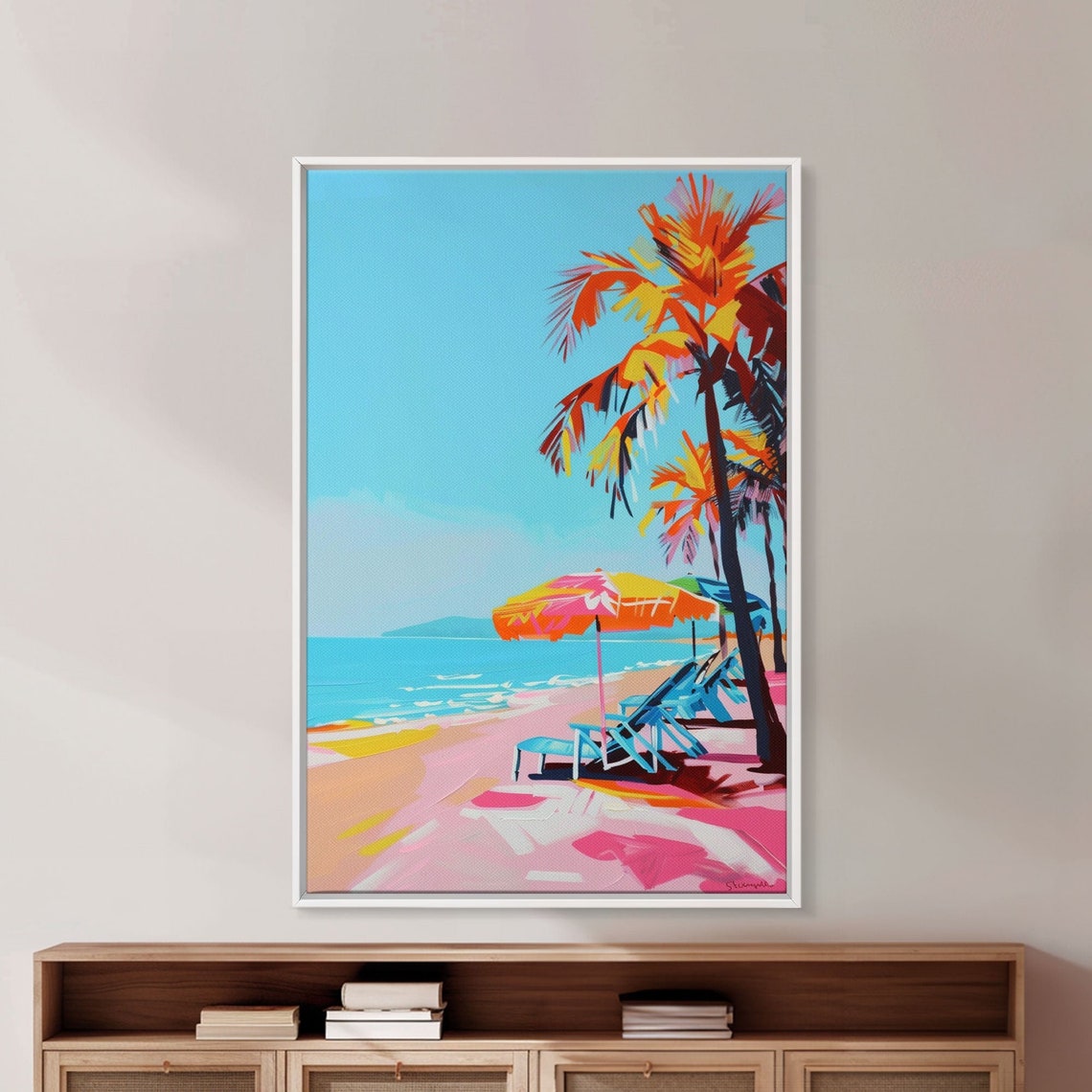 Palm Trees And Sun Loungers Tropical Beach Paradise Wall Art - Image 5