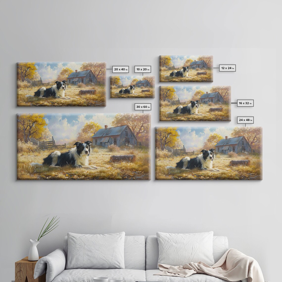 Countryside Painting Sheep Dog Art Farm Animals Farm Art Panoramic Art Wall Art Art Landscape Art Farmhouse Wall Art - Image 3