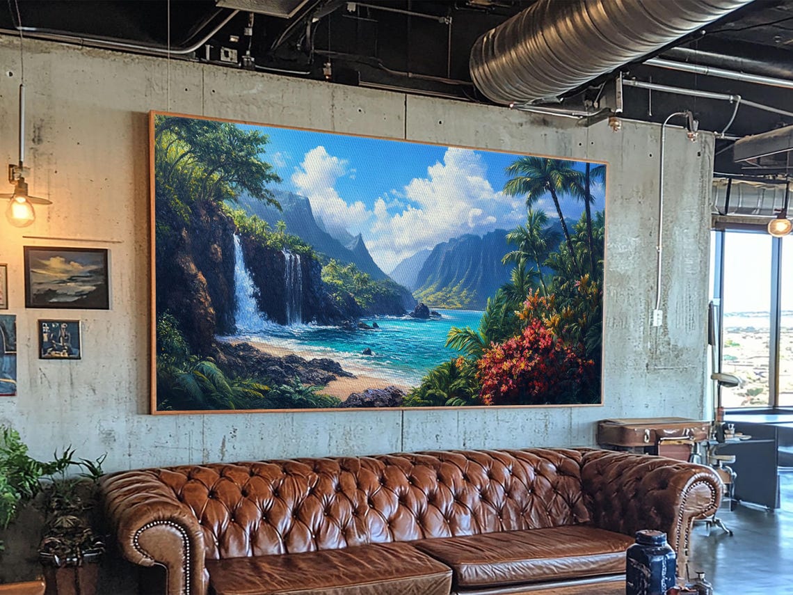 Waterfall Paradise Print Hawaii Art Coastal Wall Art Above Sofa Decor Rustic Landscape Painting Living Room Art Gift Idea - Image 6