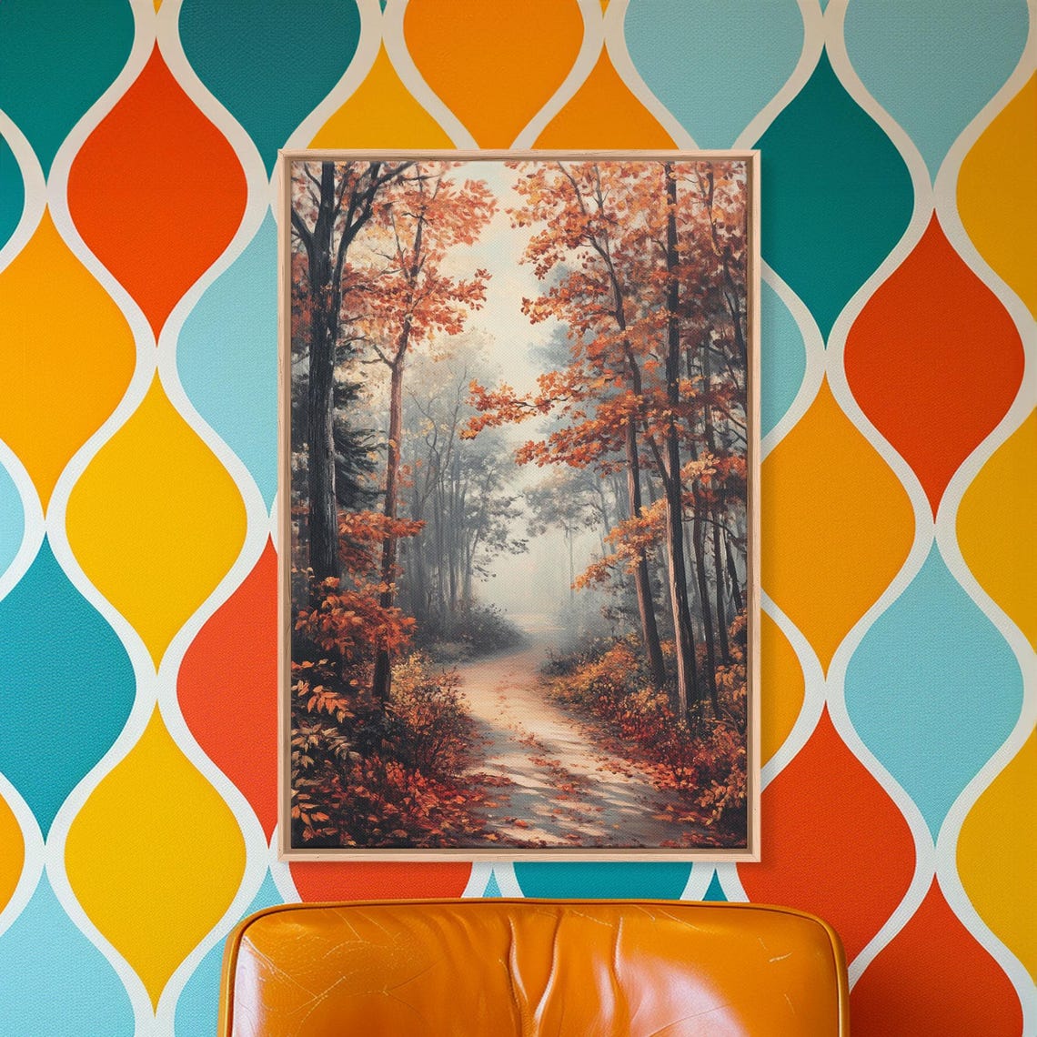 Golden Autumn Forest Path Misty Warm Fall Trees Landscape Poster - Image 3