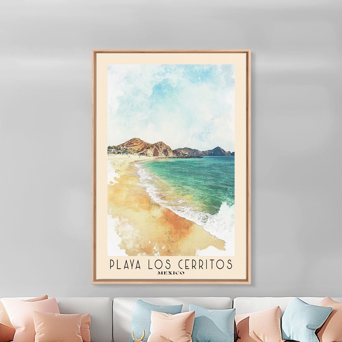Playa Los Cerritos Mexico Golden Shore Desert Hills Watercolor Travel Poster - Image 3