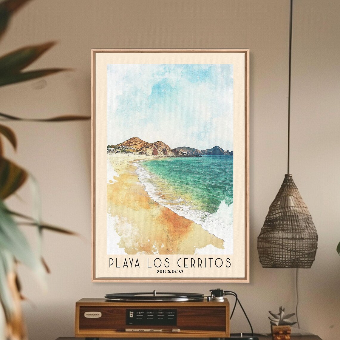 Playa Los Cerritos Mexico Golden Shore Desert Hills Watercolor Travel Poster - Image 2