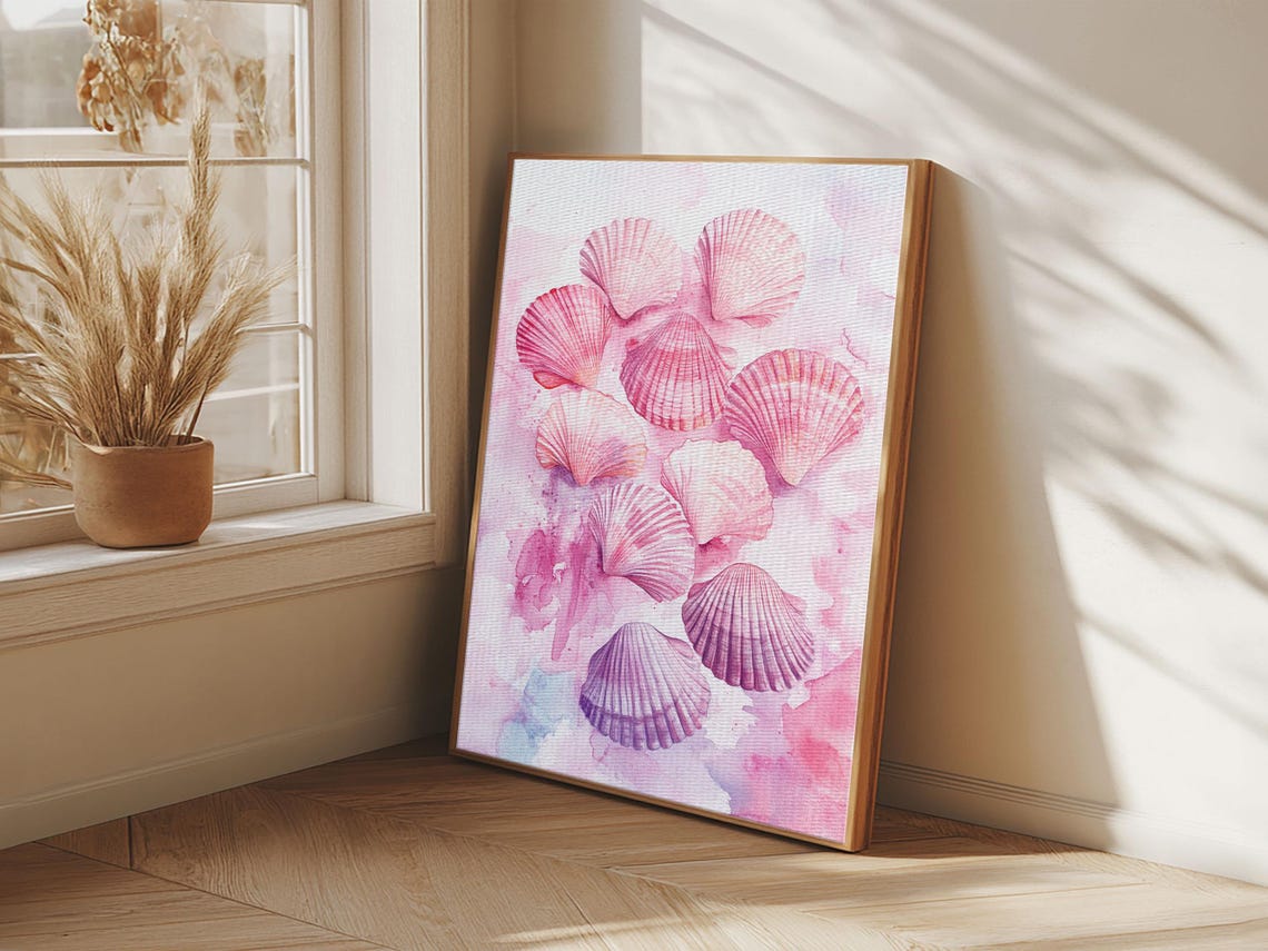 Pink Seashell Collection Watercolor Coastal Beach Wall Art Print - Image 3