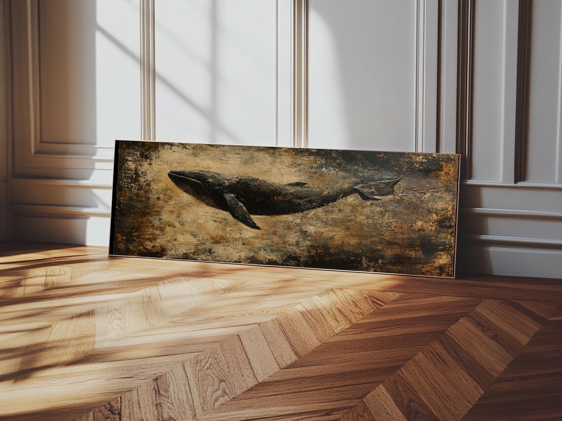 Dark Moody Whale Swimming Panoramic Oil Painting Nautical Wall Poster - Image 6