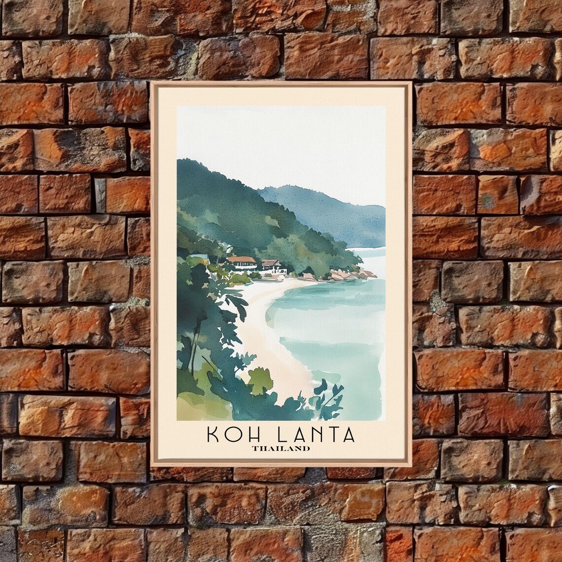 Koh Lanta Thailand Crescent Beach Jungle Hills Cove Watercolor Poster - Image 4