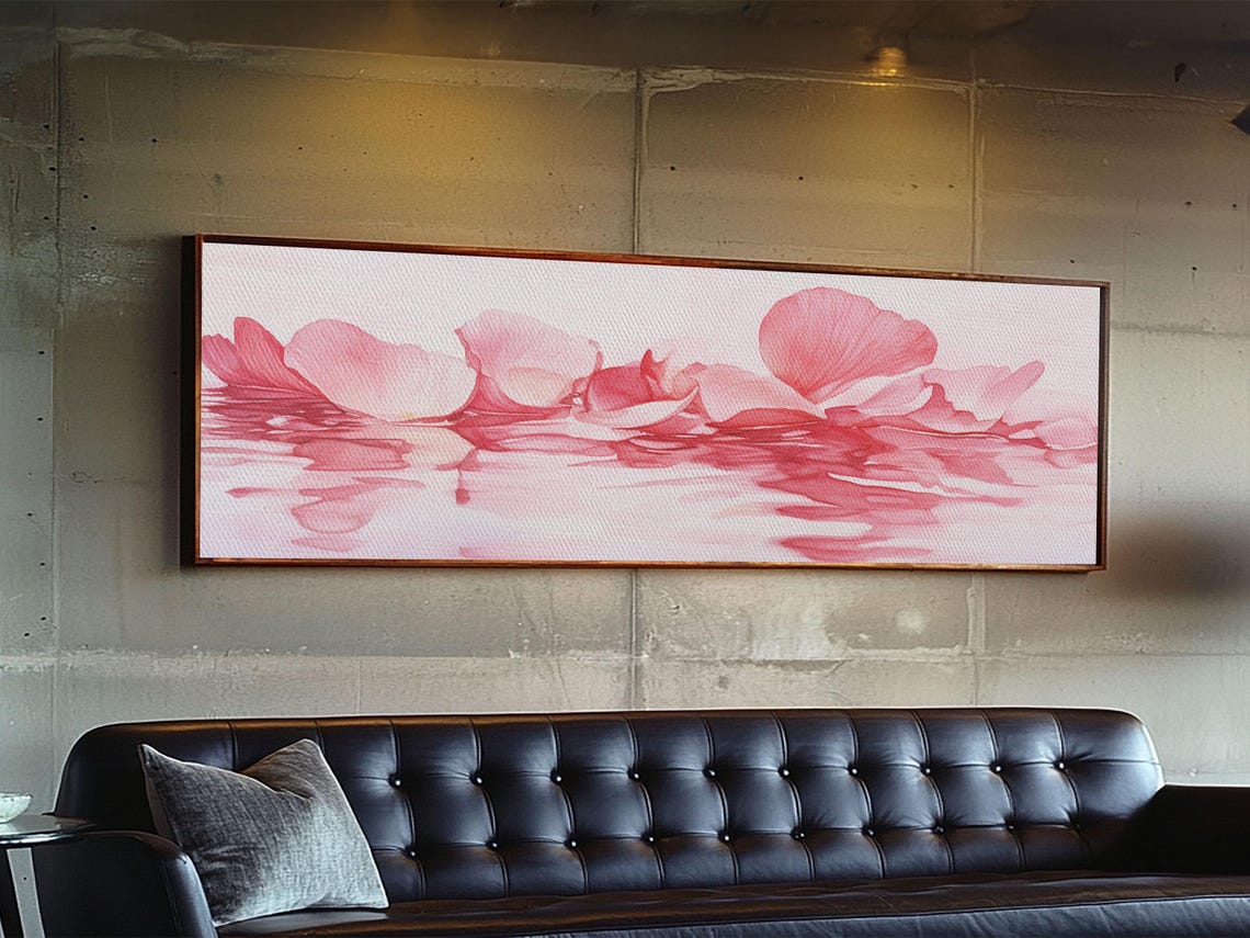 Pink Rose Petals Floating Water Watercolor Minimalist Wall Art - Image 2