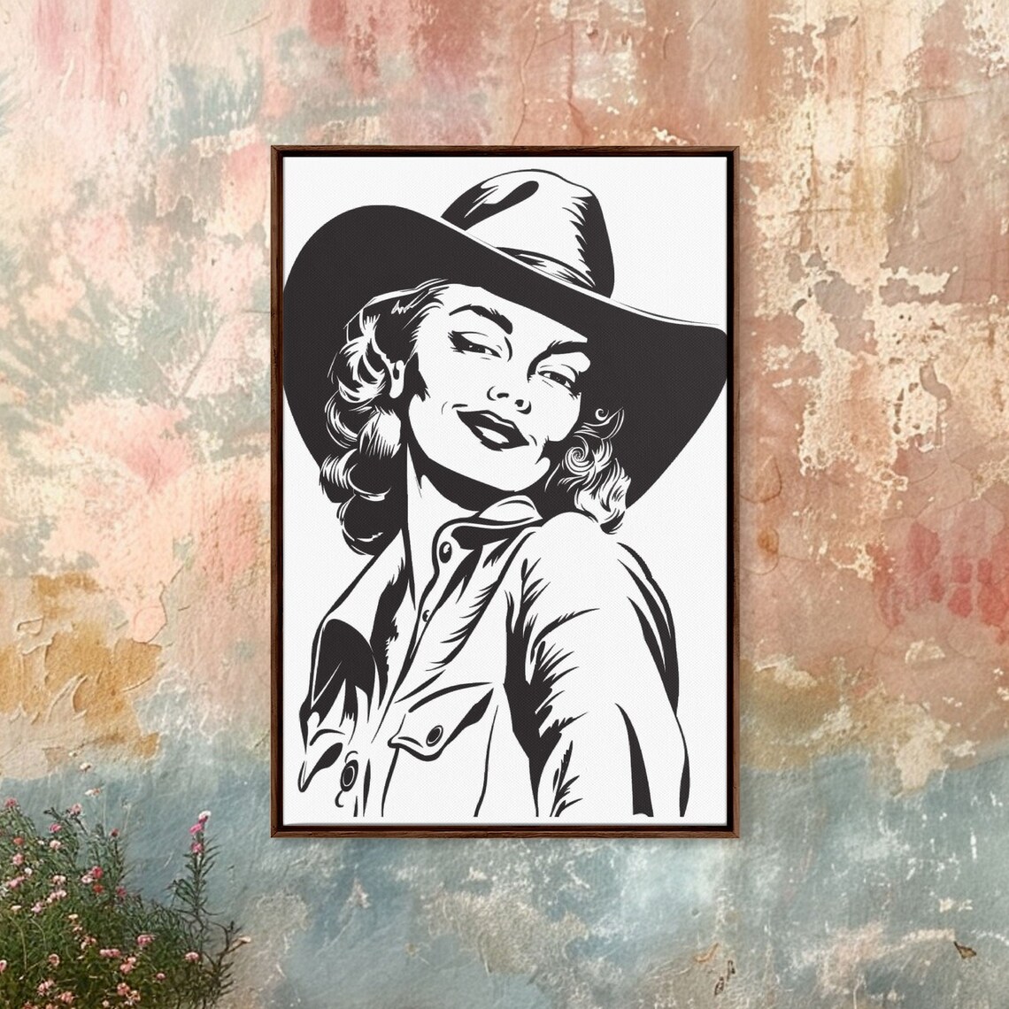 Cowgirl Portrait Black White Pop Art Cowboy Hat Western Wall Print - Image 3