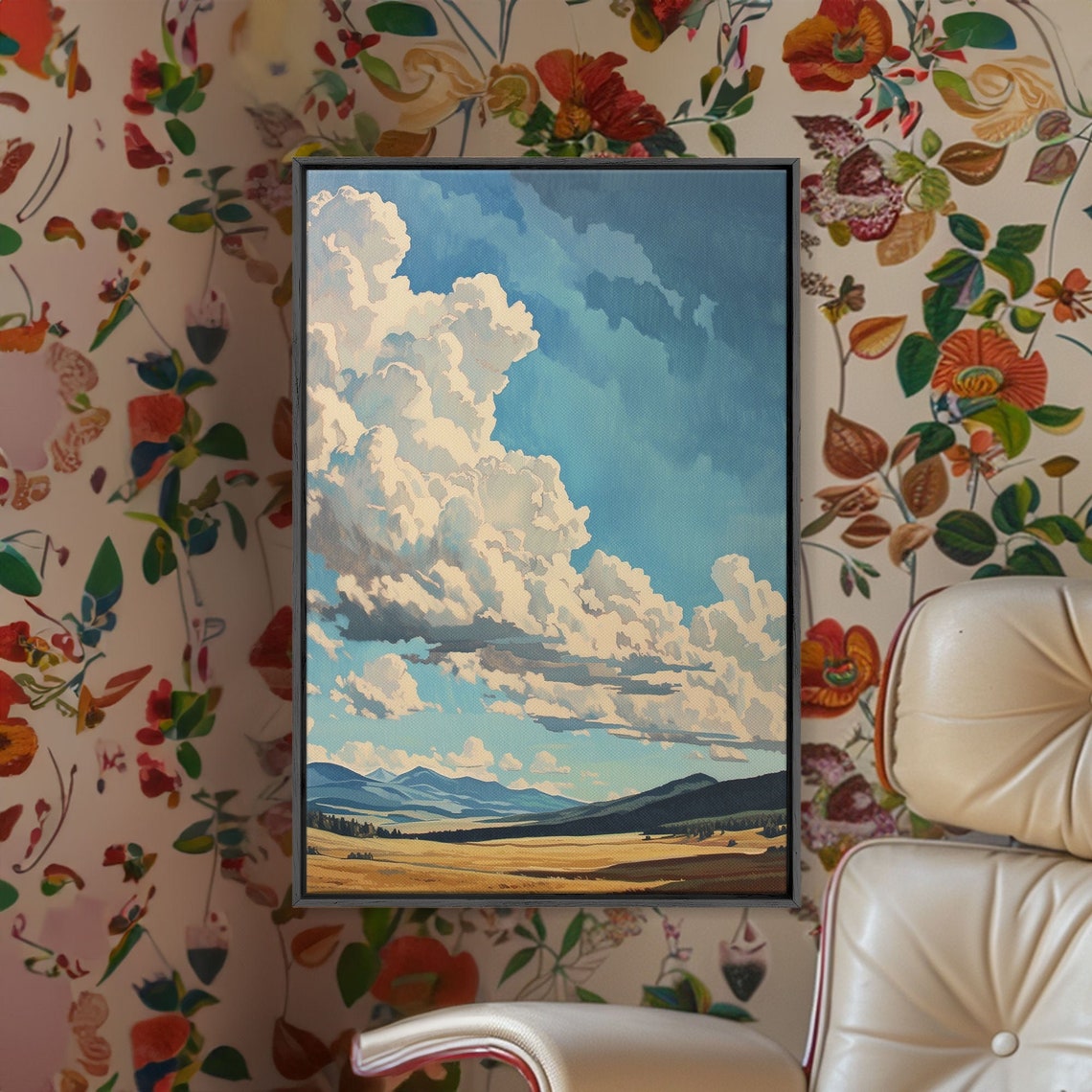 Wyoming Mountain Plains Oil Painting Big Sky Clouds Landscape Poster - Image 3