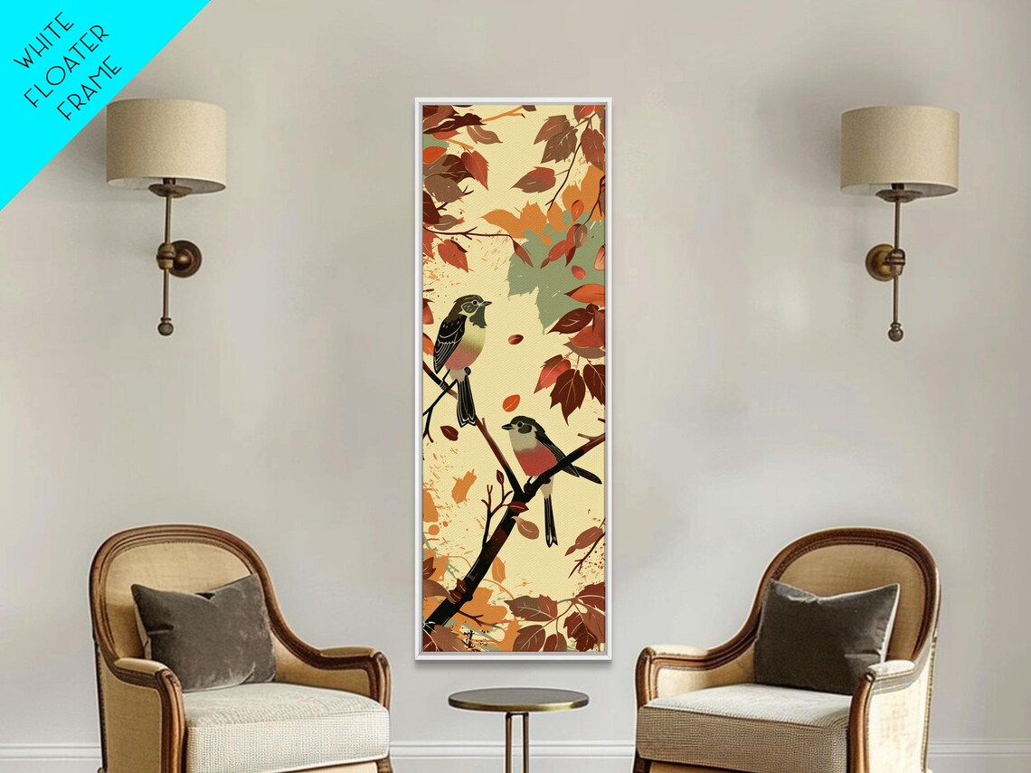 Two Small Songbirds On Autumn Branches Vintage Japanese Wall Art - Image 5