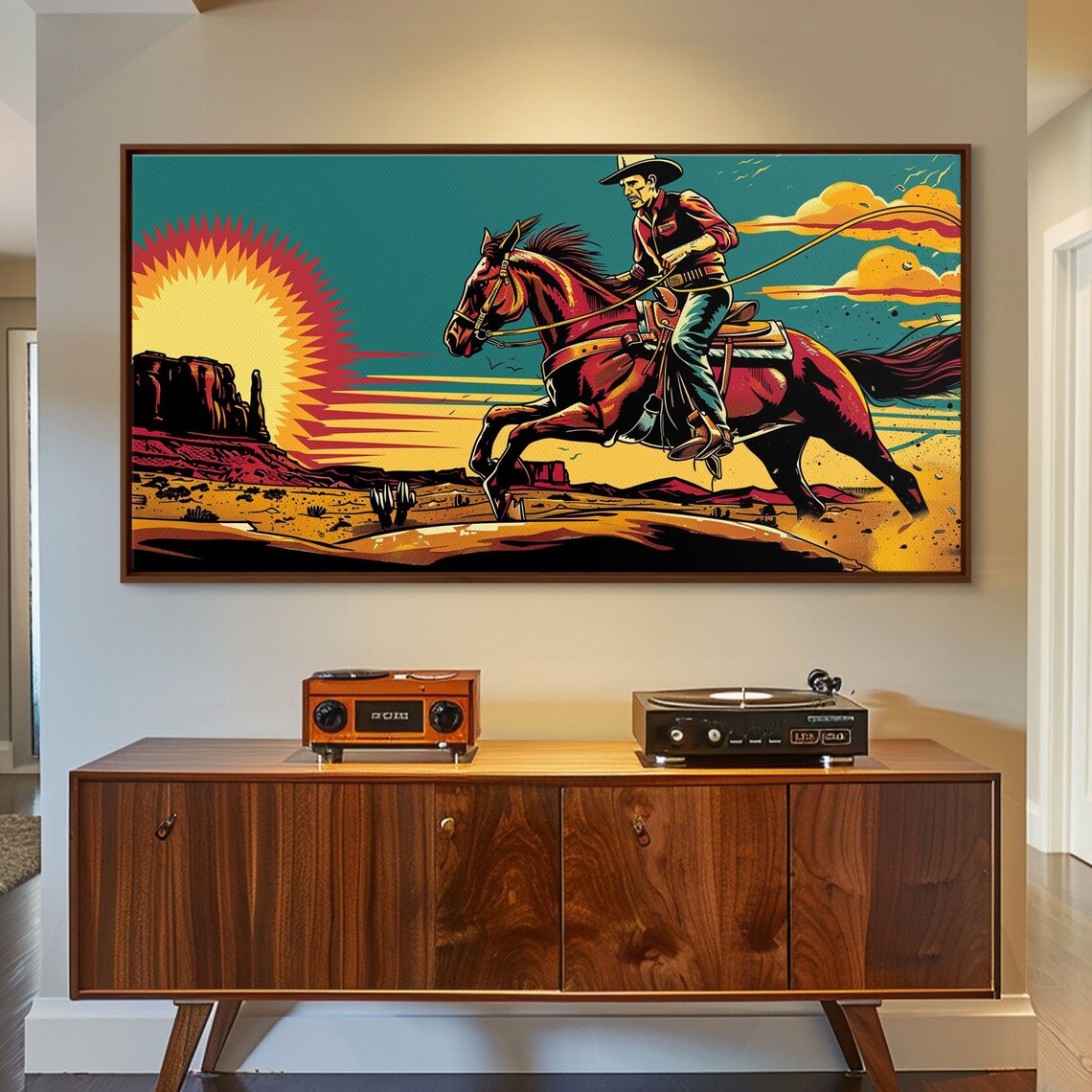Cowboy Riding Through Desert Southwestern Landscape Art Framed Print Boho Decor Desert Art Rustic Wall Art - Image 5