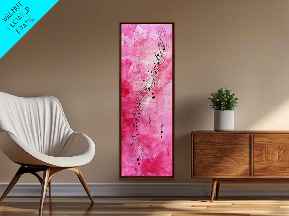 Swirling Music Notes On Pink Watercolor Abstract Music Wall Art - Image 2