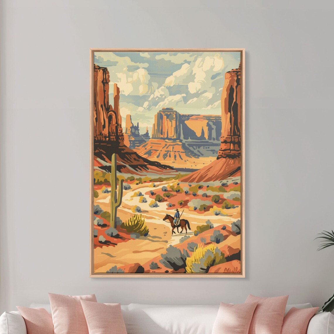 Cowboy In Southwestern Desert Landscape Art Print - Image 2