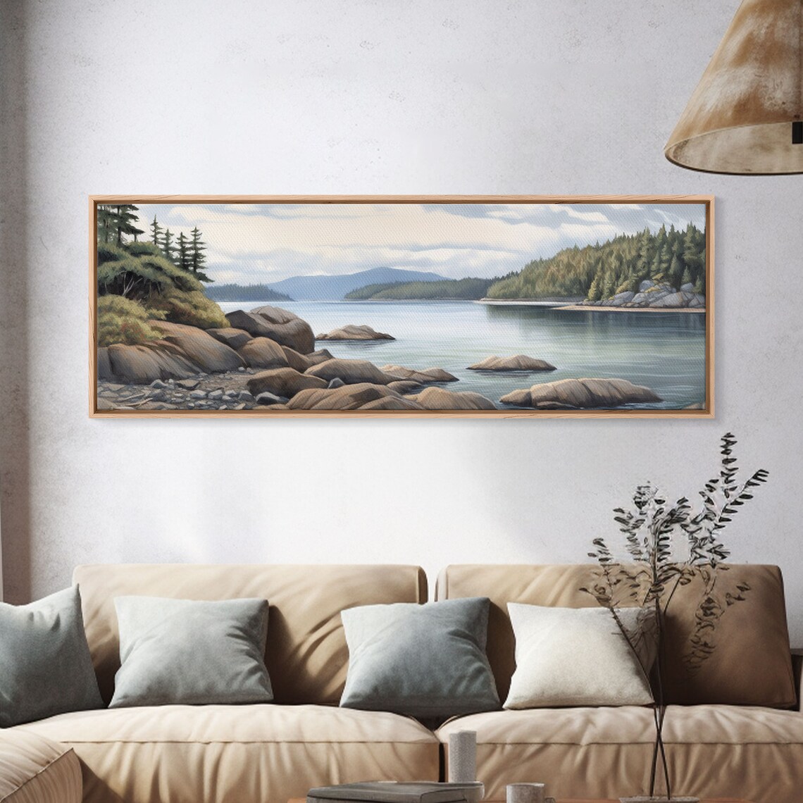 Colored Pencil Lake Riverbank Landscape Art Print - Image 4