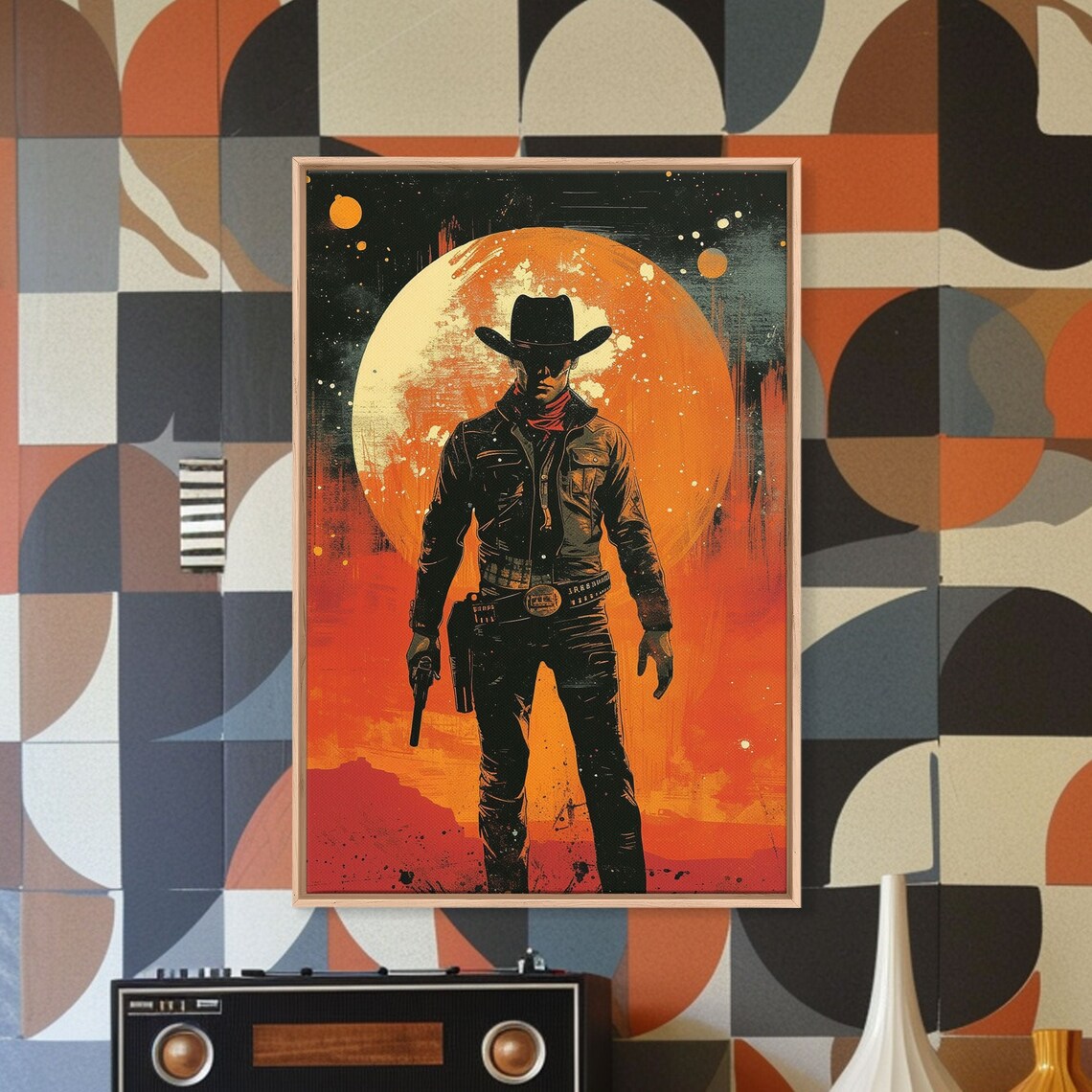 Gunslinger Cowboy Giant Moon Western Silhouette Vintage Art Poster - Image 3