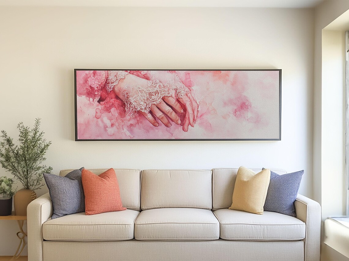 Elegant Lace Cuff Hands Pink Watercolor Feminine Romantic Wall Art - Image 6