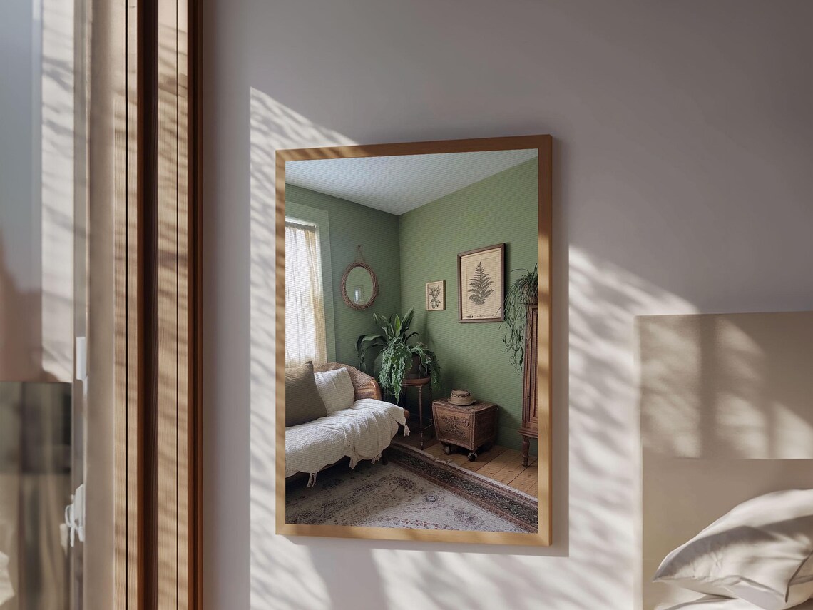 Sage Green Cottagecore Bedroom Cozy Interior Botanical Room Wall Art - Image 2