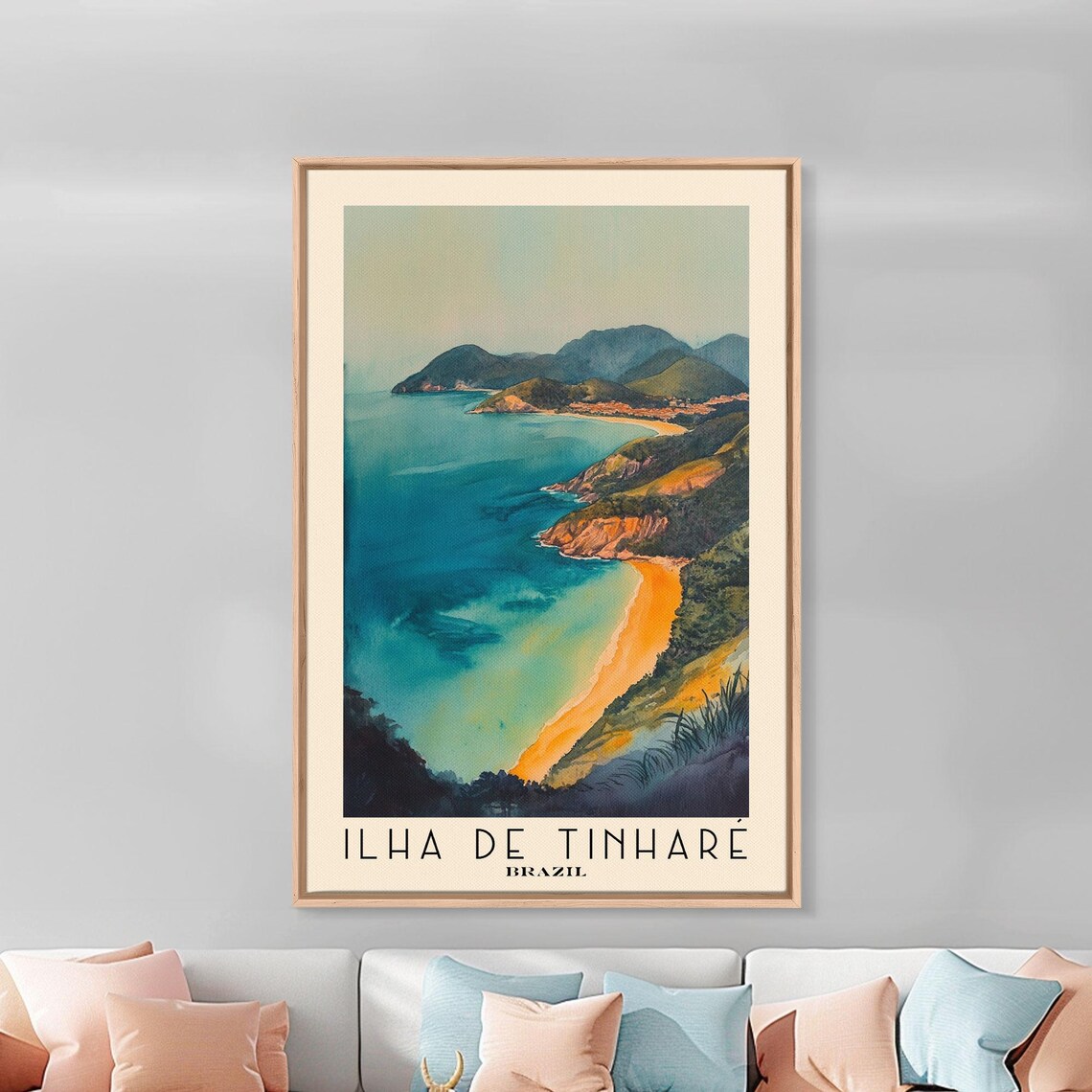 Ilha De Tinhare Brazil Aerial Golden Beach Turquoise Bay Watercolor Poster - Image 3