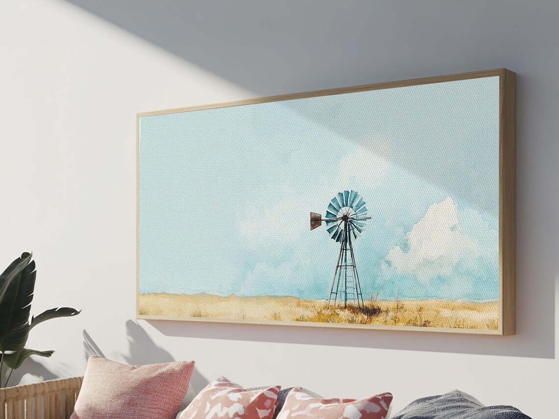 Windmill Landscape, Minimalist Coastal Art Print - Image 6