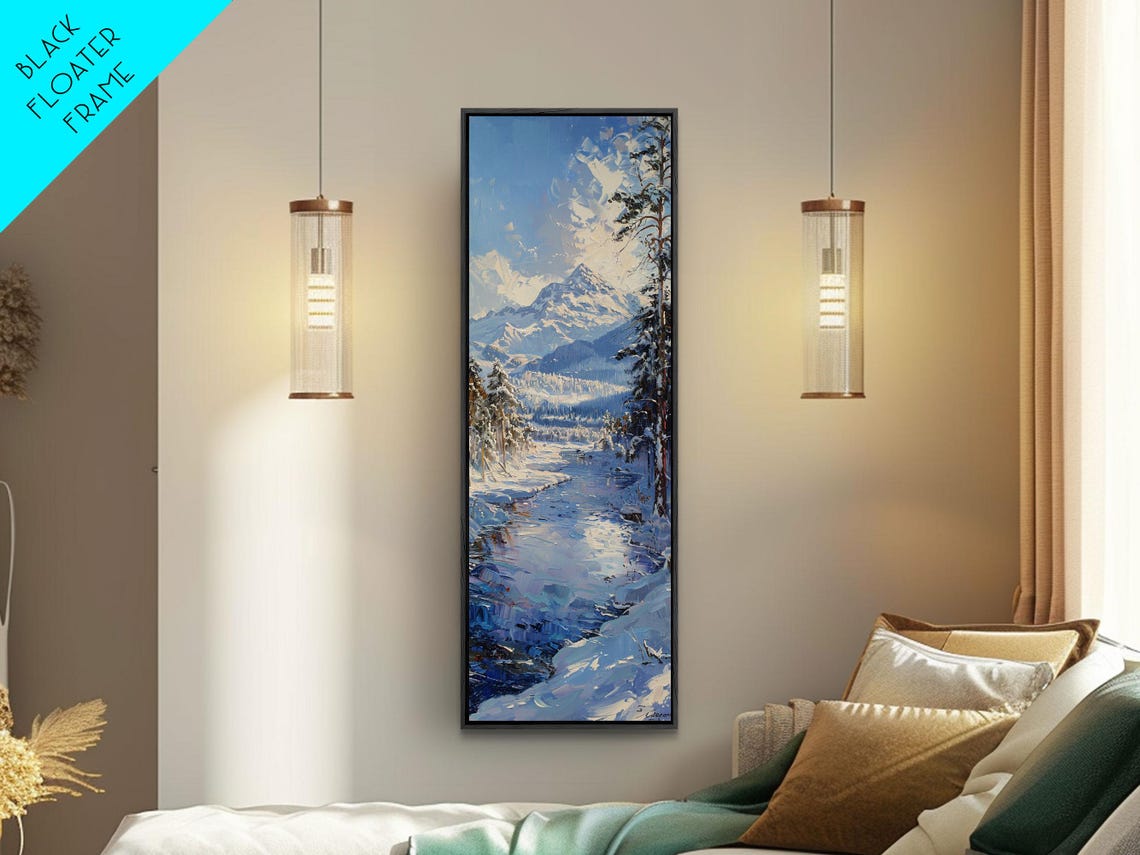 Snow Covered Forest River Winter Wonderland Landscape Painting - Image 2