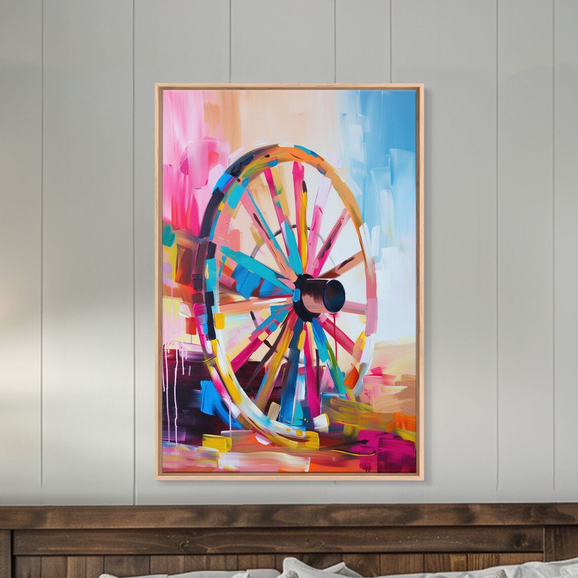 Rainbow Wagon Wheel Colorful Abstract Western Farm Wheel Art Poster - Image 4