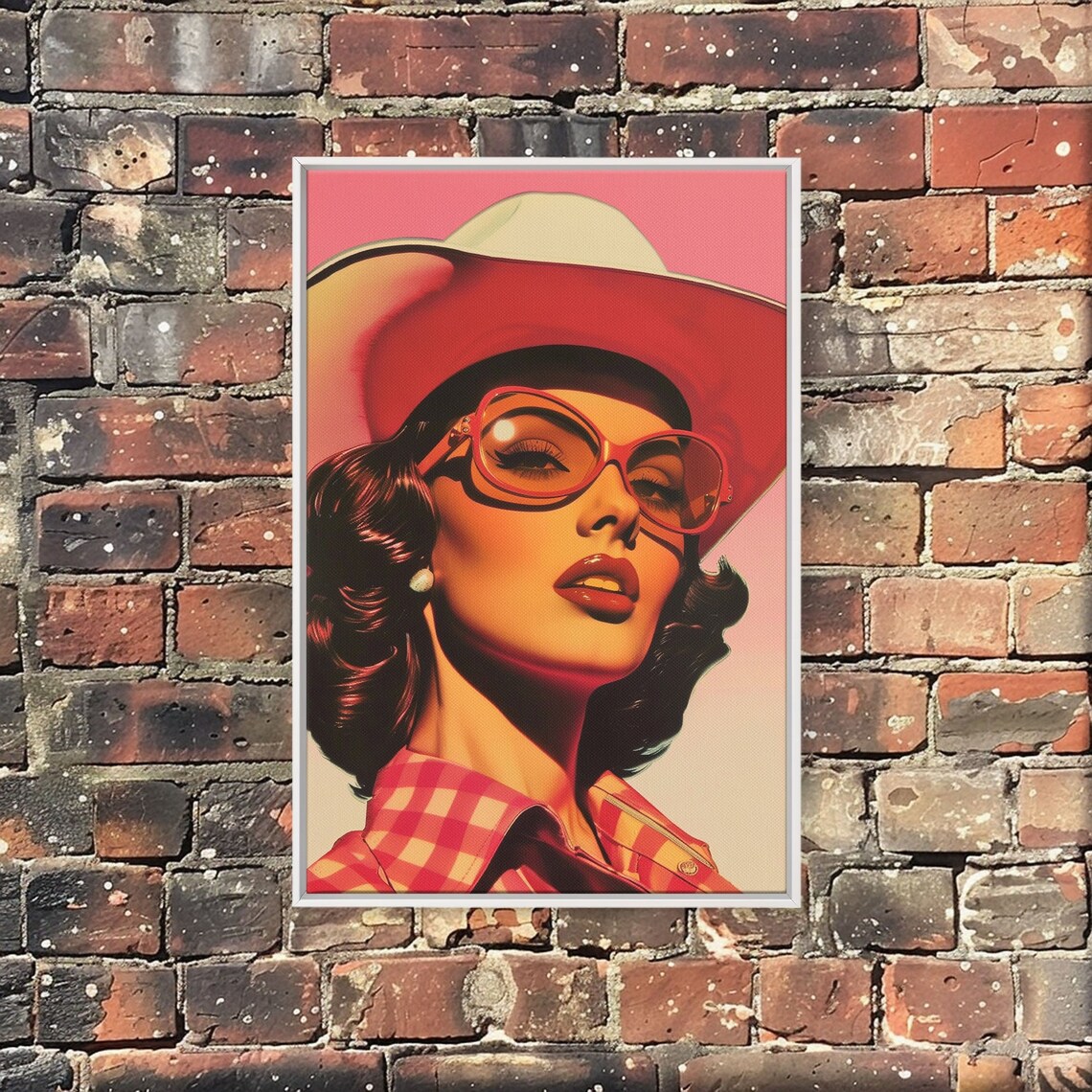 Stylish Cowgirl With Red Sunglasses Pink Pop Art Western Poster - Image 3
