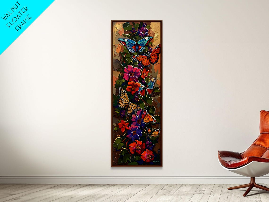 Colorful Butterflies Among Bright Flowers Impasto Botanical Wall Art - Image 3