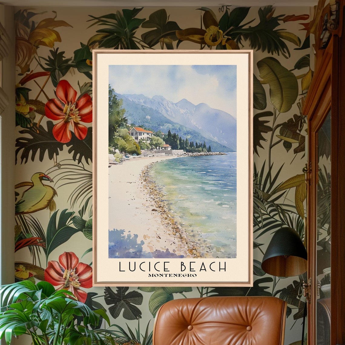 Lucice Beach Montenegro Pebble Cove Turquoise Sea Mountain View Poster - Image 2