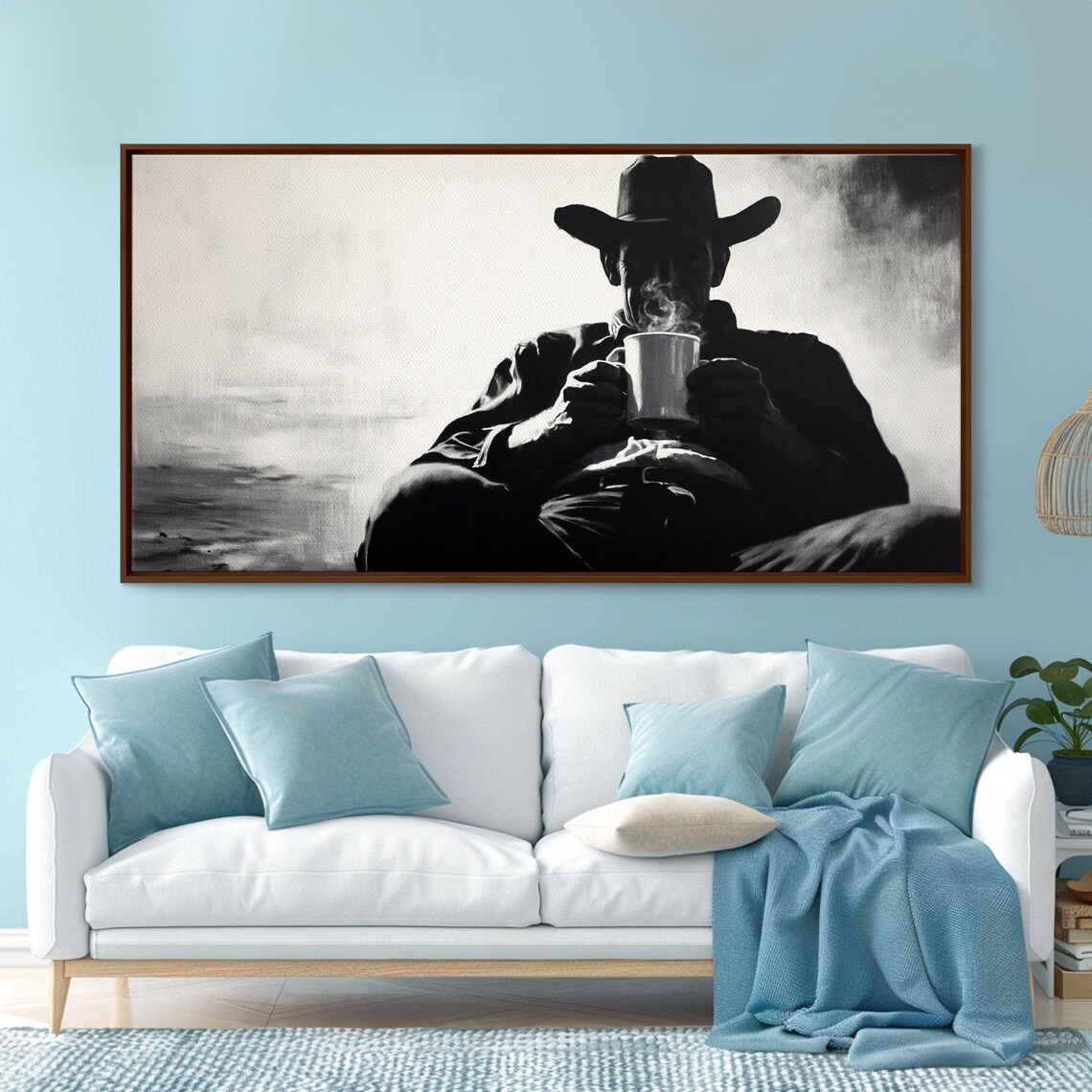 Cowboy Drinking Coffee, Rustic Autumn Poster Print - Image 6