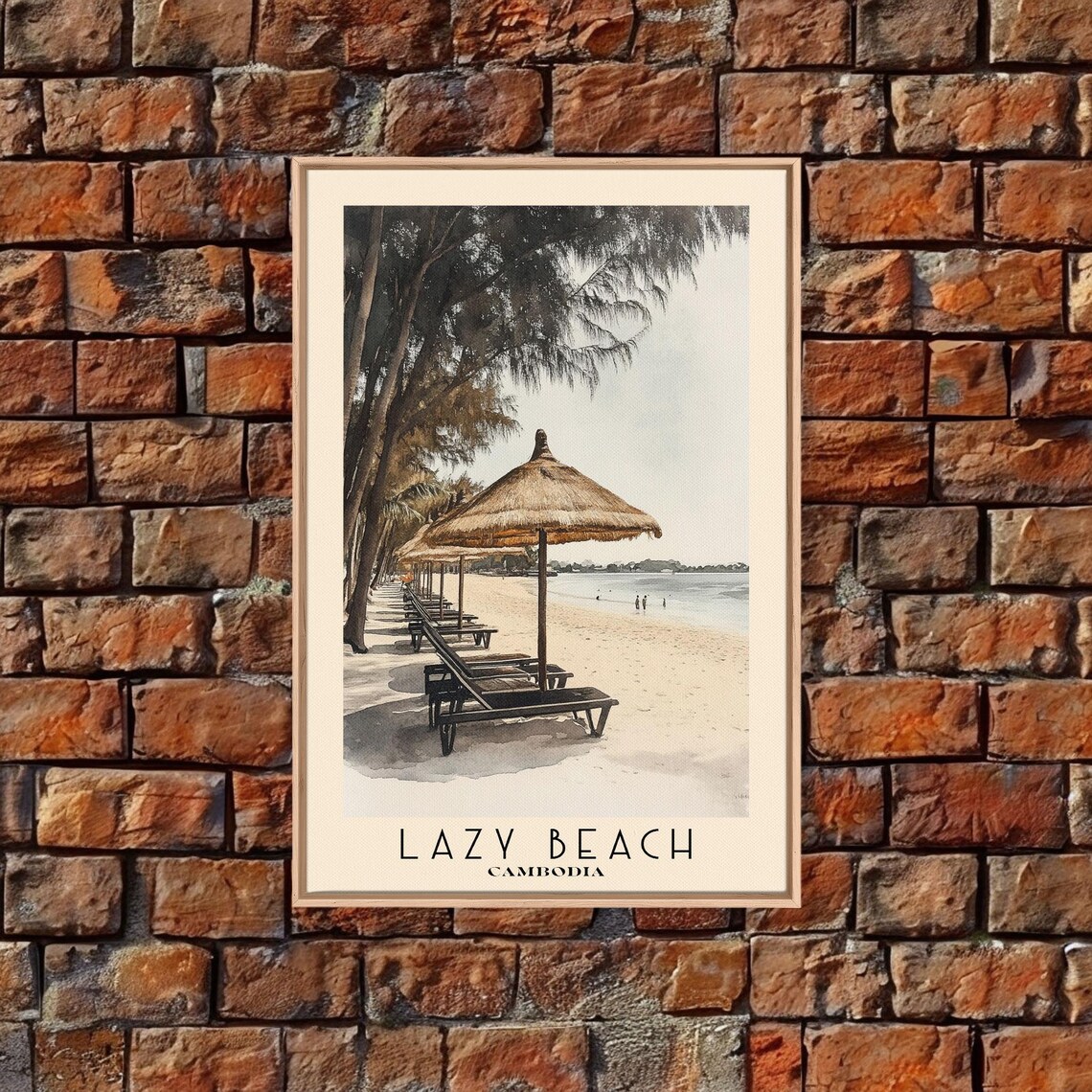 Lazy Beach Cambodia Thatched Umbrellas Lounge Chairs Shady Shore Poster - Image 5