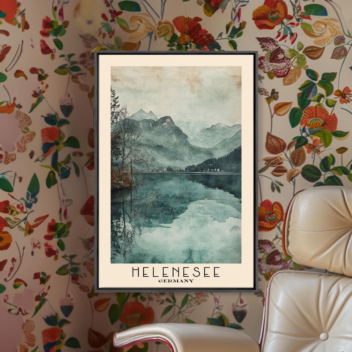 Helenesee Germany Misty Mountain Lake Pine Reflection Watercolor Poster - Image 2